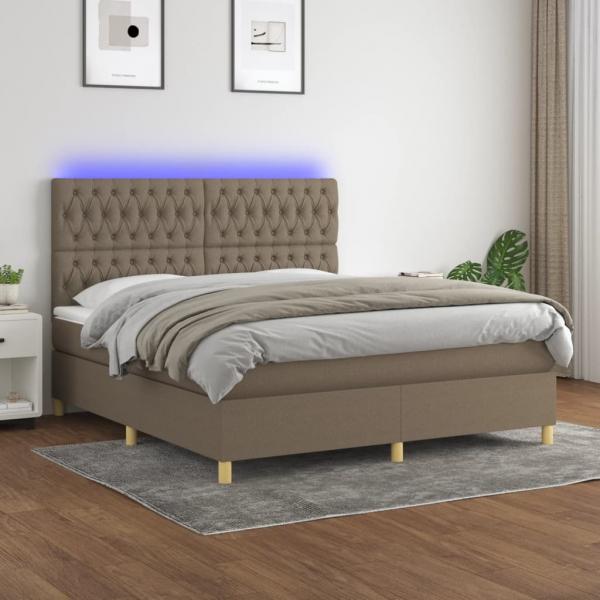 ARDEBO.de - Boxspringbett mit Matratze & LED Taupe 160x200 cm Stoff