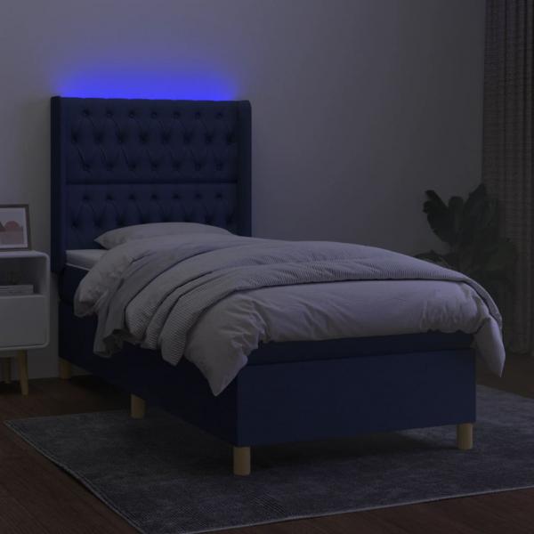 Boxspringbett mit Matratze & LED Blau 80x200 cm Stoff