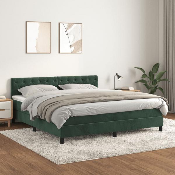 ARDEBO.de - Boxspringbett mit Matratze Dunkelgrün 160x200 cm Samt