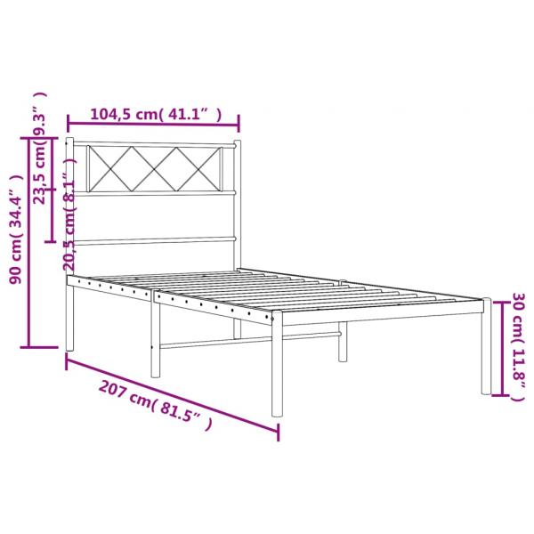 Bettgestell mit Kopfteil Metall Schwarz 100x200 cm