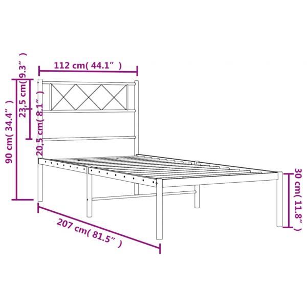 Bettgestell mit Kopfteil Metall Schwarz 107x203 cm