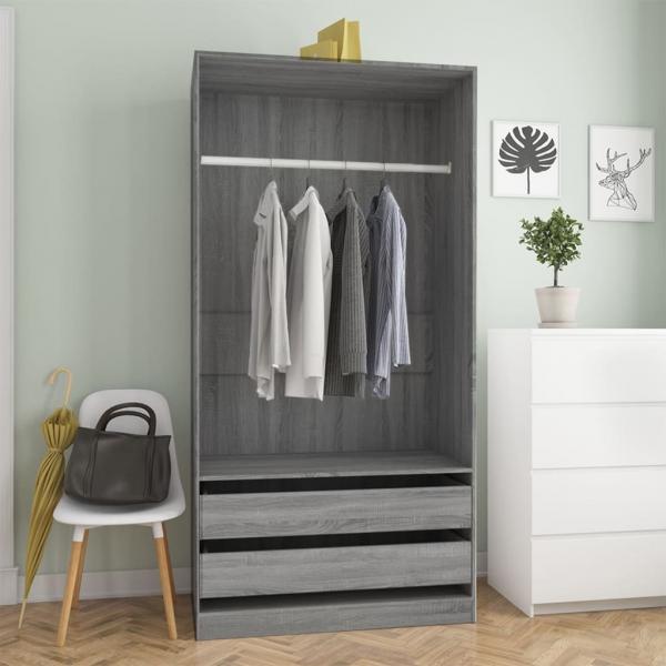 ARDEBO.de - Kleiderschrank Grau Sonoma 100x50x200 cm Holzwerkstoff