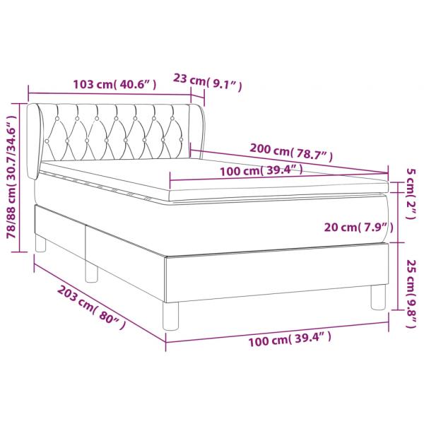 Boxspringbett mit Matratze Hellgrau 100x200 cm Samt