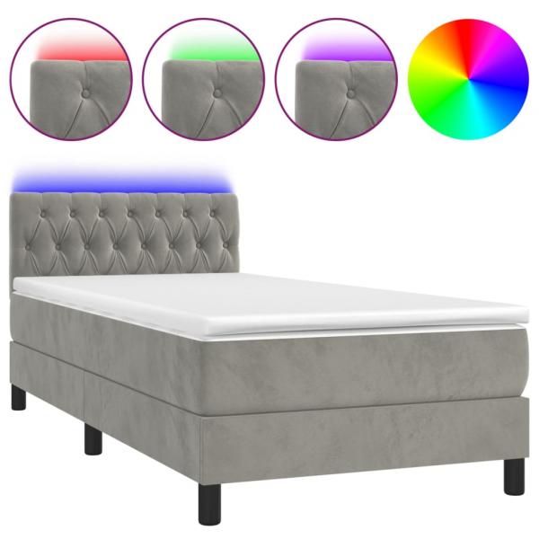 Boxspringbett mit Matratze & LED Hellgrau 90x190 cm Samt