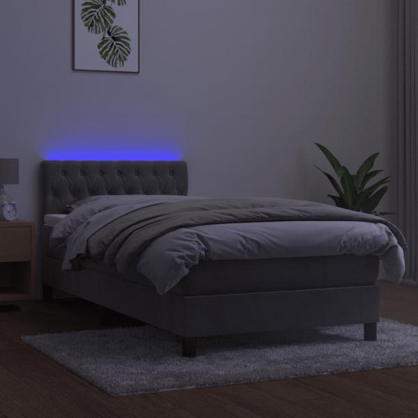 Boxspringbett mit Matratze & LED Hellgrau 90x200 cm Samt