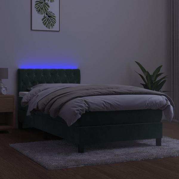 Boxspringbett mit Matratze & LED Dunkelgrün 100x200 cm Samt