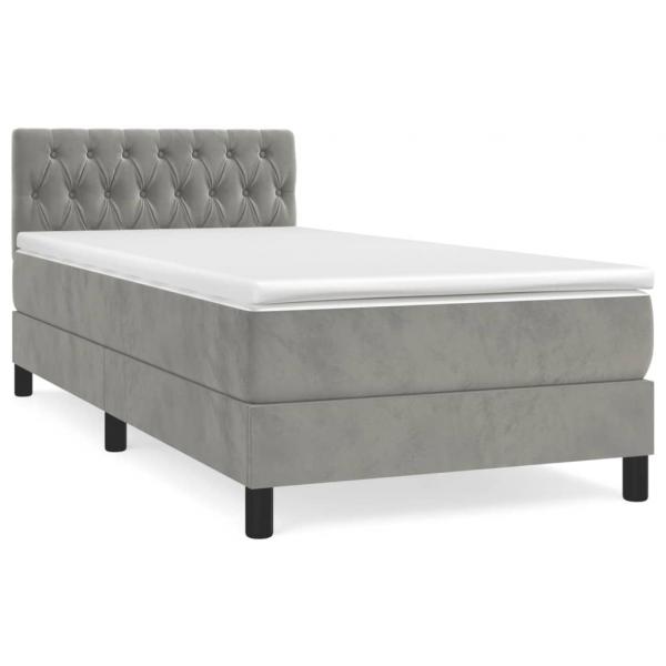 Boxspringbett mit Matratze Hellgrau 100x200 cm Samt