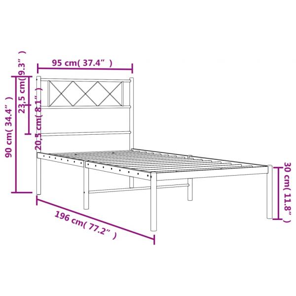 Bettgestell mit Kopfteil Metall Schwarz 90x190 cm