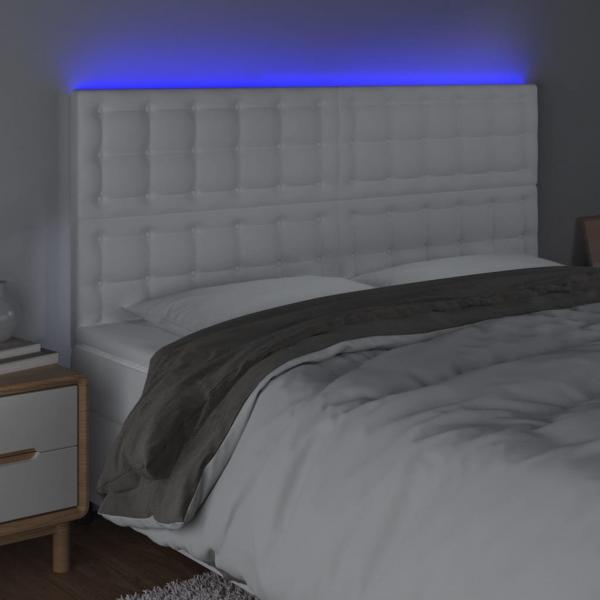 LED Kopfteil Weiß 180x5x118/128 cm Kunstleder