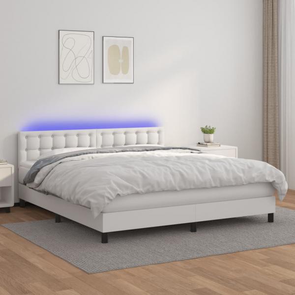 ARDEBO.de - Boxspringbett mit Matratze & LED Weiß 180x200 cm Kunstleder