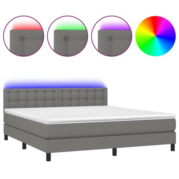 Boxspringbett mit Matratze & LED Dunkelgrau 180x200 cm Stoff