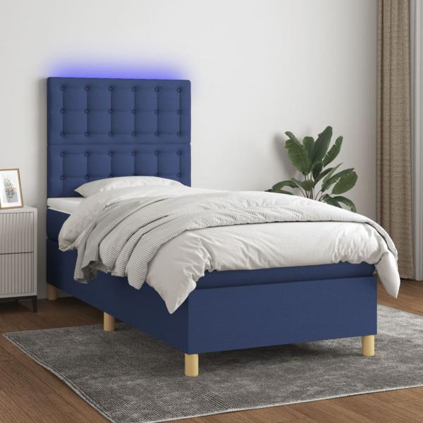 ARDEBO.de - Boxspringbett mit Matratze & LED Blau 90x200 cm Stoff