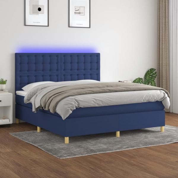 ARDEBO.de - Boxspringbett mit Matratze & LED Blau 180x200 cm Stoff