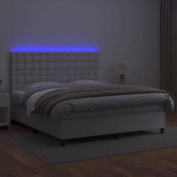 Boxspringbett mit Matratze & LED Weiß 180x200 cm Kunstleder