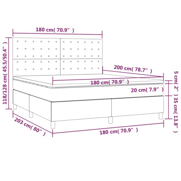 Boxspringbett mit Matratze & LED Dunkelgrau 180x200 cm Stoff