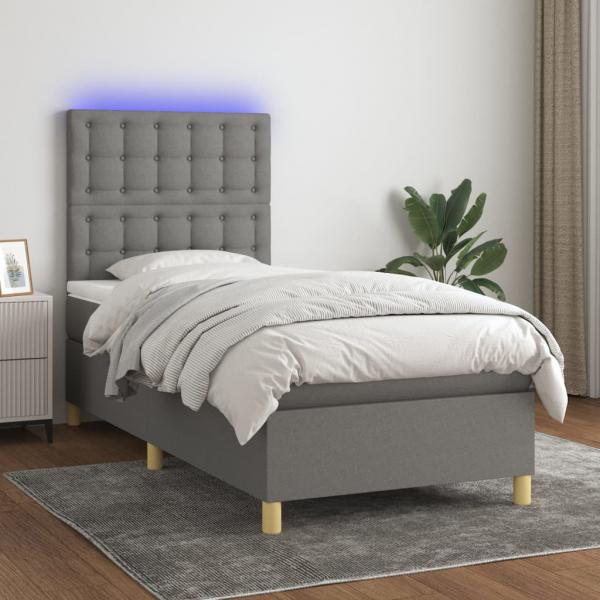 ARDEBO.de - Boxspringbett mit Matratze & LED Dunkelgrau 90x200 cm Stoff