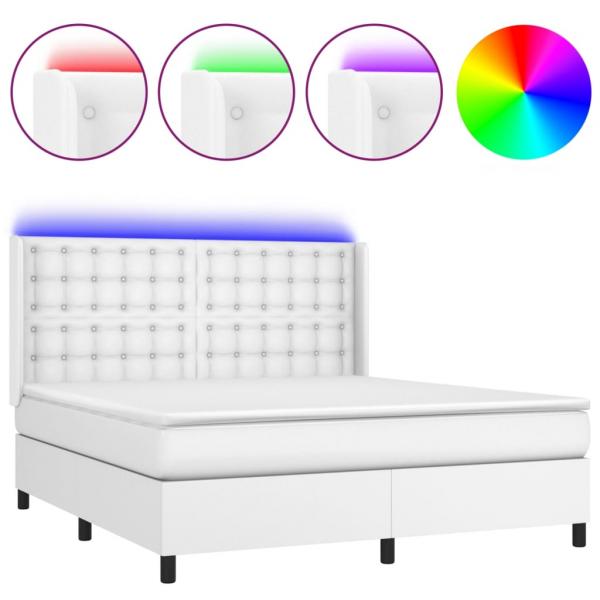 Boxspringbett mit Matratze & LED Weiß 180x200 cm Kunstleder