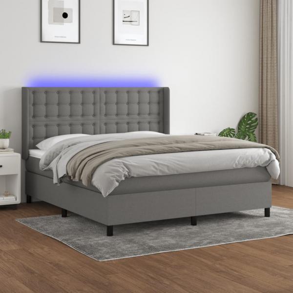 ARDEBO.de - Boxspringbett mit Matratze & LED Dunkelgrau 180x200 cm Stoff