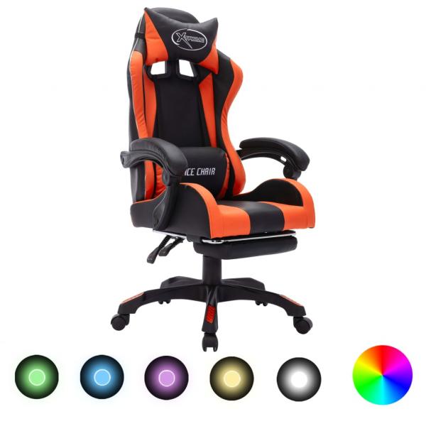 ARDEBO.de - Gaming-Stuhl mit RGB LED-Leuchten Orange und Schwarz Kunstleder