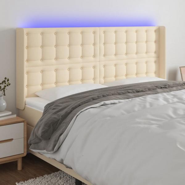 ARDEBO.de - LED Kopfteil Creme 183x16x118/128 cm Stoff