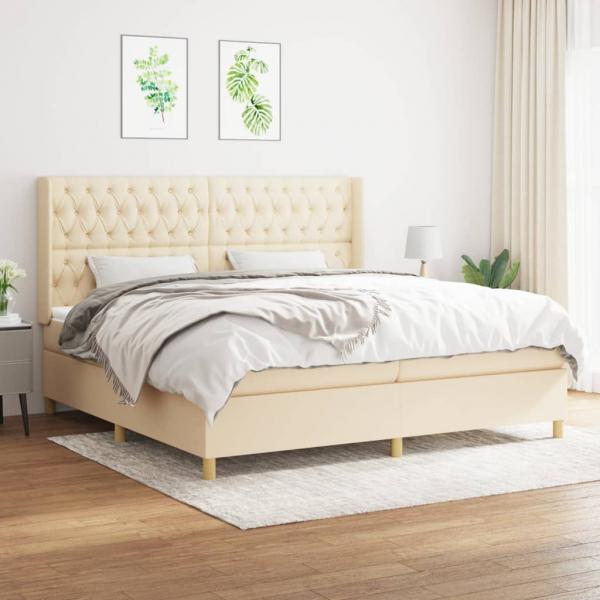 ARDEBO.de - Boxspringbett mit Matratze Creme 200x200 cm Stoff