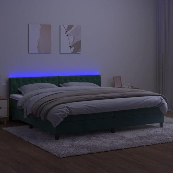 Boxspringbett mit Matratze & LED Dunkelgrün 200x200 cm Samt