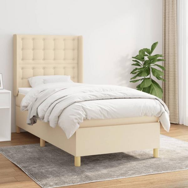 ARDEBO.de - Boxspringbett mit Matratze Creme 90x190 cm Stoff