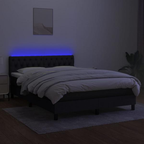 Boxspringbett mit Matratze & LED Schwarz 140x190 cm Stoff