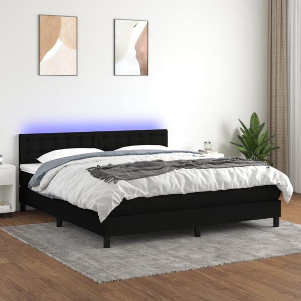 ARDEBO.de - Boxspringbett mit Matratze & LED Schwarz 160x200 cm Stoff