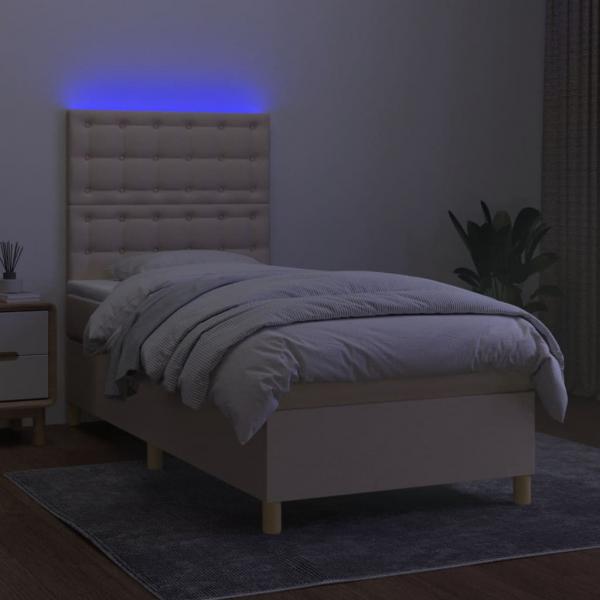 Boxspringbett mit Matratze & LED Creme 90x190 cm Stoff