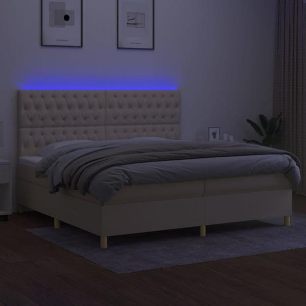 Boxspringbett mit Matratze & LED Creme 200x200 cm Stoff