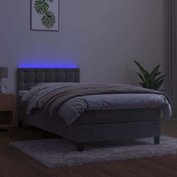 Boxspringbett mit Matratze & LED Hellgrau 100x200 cm Samt