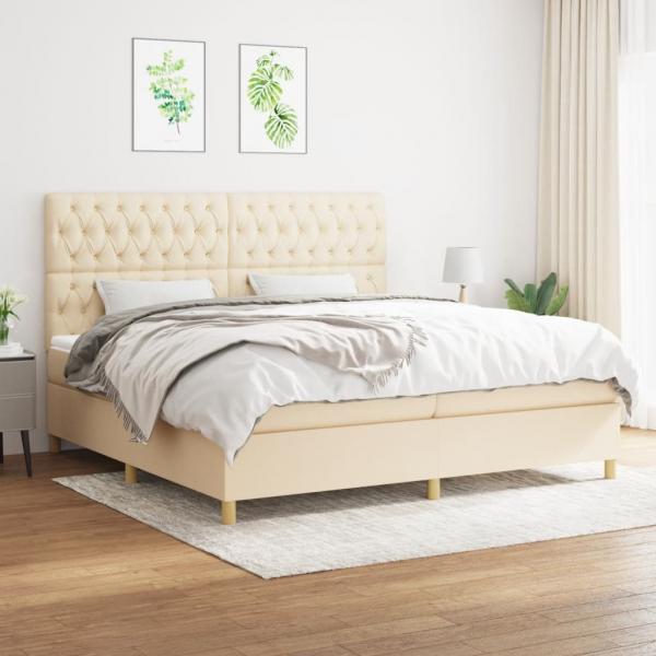 ARDEBO.de - Boxspringbett mit Matratze Creme 200x200 cm Stoff