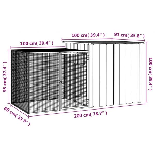 Kaninchenkäfig Grau 200x91x100 cm Verzinkter Stahl