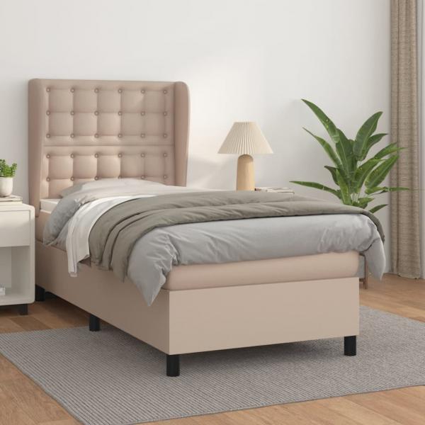 ARDEBO.de - Boxspringbett mit Matratze Cappuccino-Braun 90x200cm Kunstleder