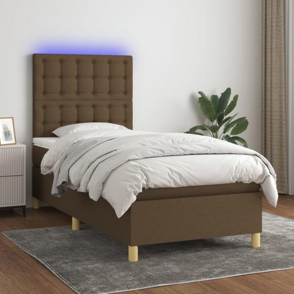 ARDEBO.de - Boxspringbett mit Matratze & LED Dunkelbraun 100x200 cm Stoff