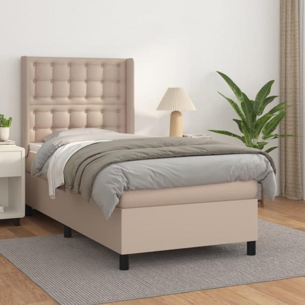 ARDEBO.de - Boxspringbett mit Matratze Cappuccino-Braun 90x200cm Kunstleder