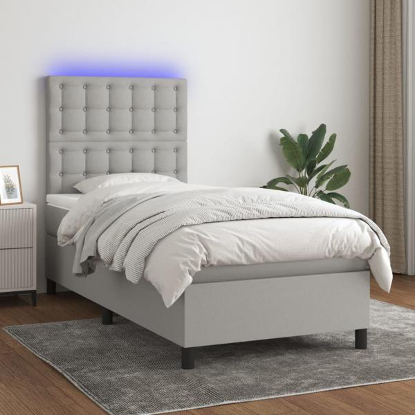 ARDEBO.de - Boxspringbett mit Matratze & LED Hellgrau 80x200 cm Stoff