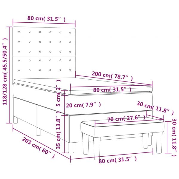 Boxspringbett mit Matratze Hellgrau 80x200 cm Stoff