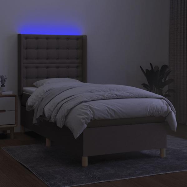 Boxspringbett mit Matratze & LED Taupe 90x200 cm Stoff