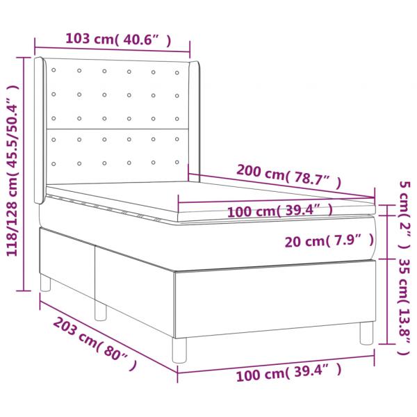 Boxspringbett mit Matratze & LED Hellgrau 100x200 cm Stoff