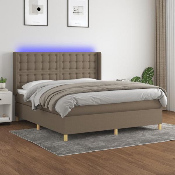 ARDEBO.de - Boxspringbett mit Matratze & LED Taupe 180x200 cm Stoff