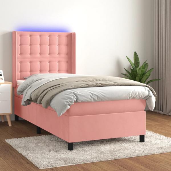 ARDEBO.de - Boxspringbett mit Matratze & LED Rosa 90x200 cm Samt