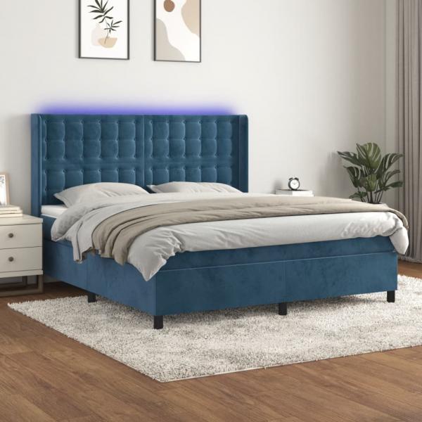 ARDEBO.de - Boxspringbett mit Matratze & LED Dunkelblau 180x200 cm Samt