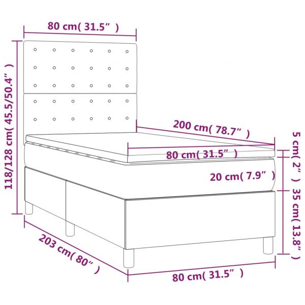 Boxspringbett mit Matratze Dunkelgrau 80x200 cm Stoff