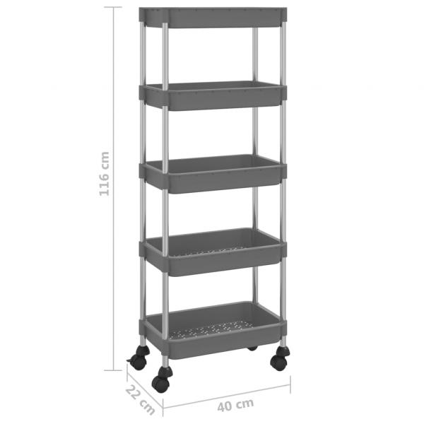 Küchenwagen 5 Etagen Grau 42x29x128 cm Eisen und ABS