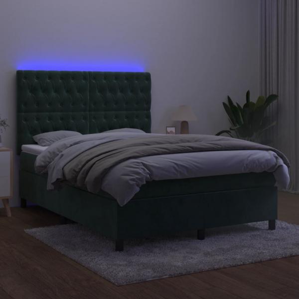 Boxspringbett mit Matratze & LED Dunkelgrün 140x190 cm Samt