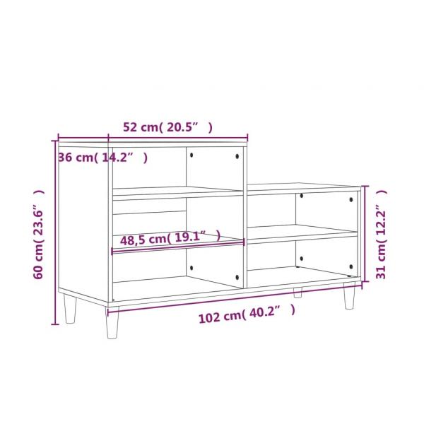 Schuhregal Betongrau 102x36x60 cm Holzwerkstoff