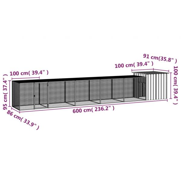 Hühnerkäfig Anthrazit 600x91x100 cm Verzinkter Stahl