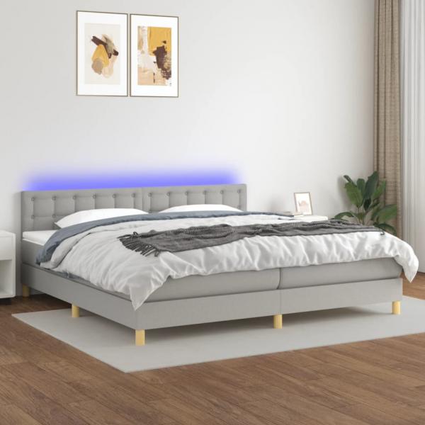 ARDEBO.de - Boxspringbett mit Matratze & LED Hellgrau 200x200 cm Stoff